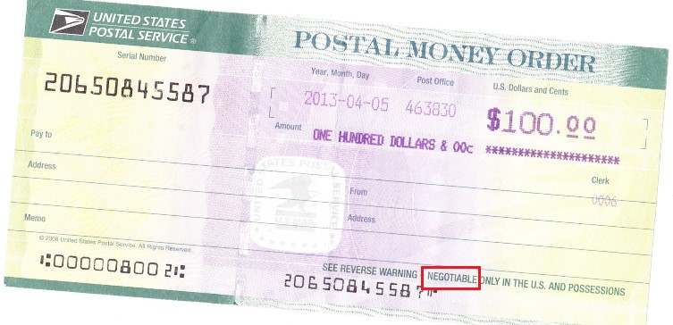 Money Order Serial Number Located